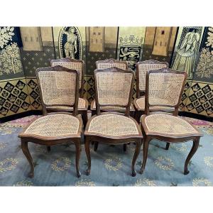 Suite De 6 Chaises De Style Louis XV En Cannage 