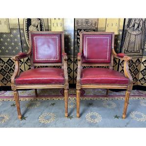 Paire De Fauteuils De Style Louis XVI Cuir 