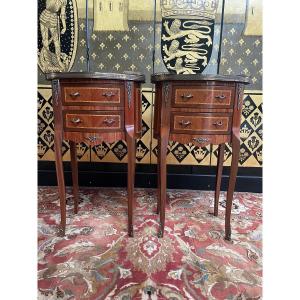 Pair Of Louis XV Style Marquetry Bedside Tables