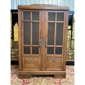 Wardrobe - Bookcase - Showcase Art Deco Period In Walnut