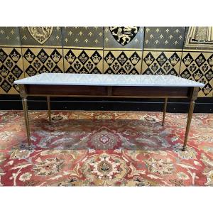 Louis XVI Style Coffee Table In Brass And Marble.