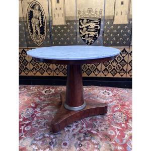 Pedestal Table In Mahogany And Marble Top Veneer