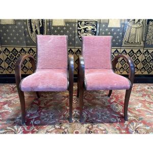 Pair Of Art Deco “bridge” Armchairs