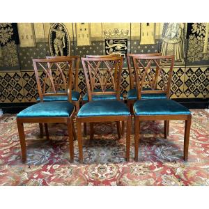 6 Cherry Wood Chairs With Openwork Backs 