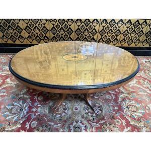 Napoleon III Oval Coffee Table In Marquetry 