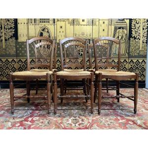 Suite Of 6 Rustic Straw Chairs With Wicker Backs 