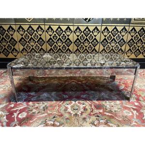 Table Basse Vintage 1970 chrome et marbre 