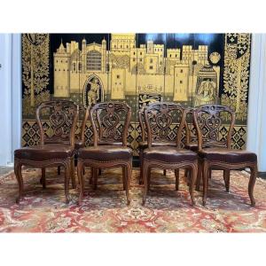 Suite De 8 Chaises Italiennes Louis Philippe époque Napoléon III En Cuir
