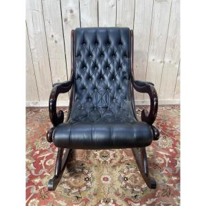Black Leather Chesterfield Rocking Chair 