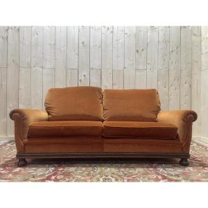 Restoration Style Sofa In Orange Velvet 