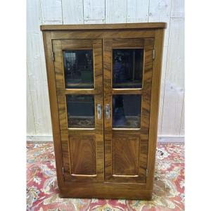 Petite Vitrine Art Deco En Noyer Et Placage 