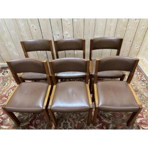 Set Of 6 Chairs In The Style Of Regain With Leather Seats 