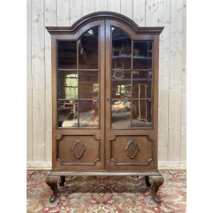 English Style Walnut Display Cabinet Bookcase 1900