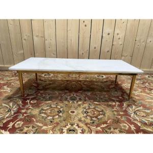 Table basse 1970 laiton et marbre de carrare 