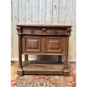 Desserte - Console Henri III en noyer et marbre beige 