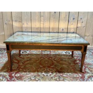 Louis XVI Style Coffee Table In Marble And Cherry Wood 