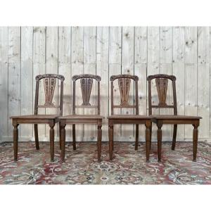 Set Of 4 Art Deco Cane Chairs 