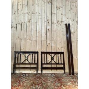 English Dark Wood And Brass Plate Children's Bed 