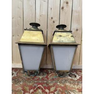 Pair Of Brass Outdoor Lanterns - Floor Lamps 