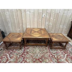 Louis XIII Style Coffee Table And End Tables In Parquet 