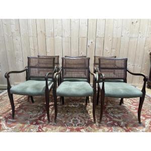 Set Of 6 English Cane Armchairs 