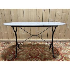 Table bistrot avec plateau ovale en marbre 