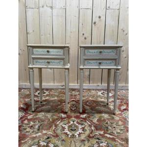 Pair Of Louis XVI Style Bedside Tables In Painted Wood 