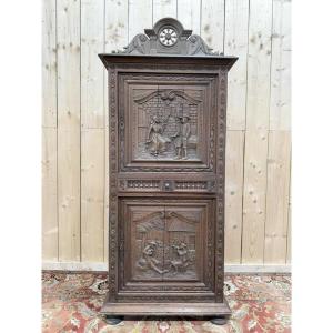 Bonnetiere - Breton Wardrobe In Carved Solid Oak 