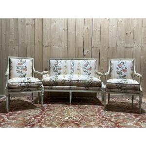 Salon de style Louis XVI Canapé et Paire de fauteuils 