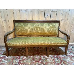 Banquette - Canapé époque Restaurarion en velours de gêne jaune 1830