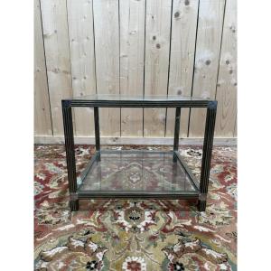 Table basse - Bout de canapé 1970 en métal chromé et verre
