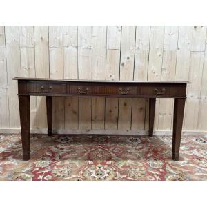 English-style Mahogany And Leather Desk Signed "maple"