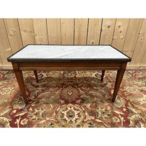 Louis XVI Style Coffee Table In White Marble And Cherry Wood 