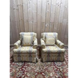 Pair Of English Silk Armchairs 