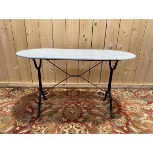 Table de bistrot en marbre oval et fonte