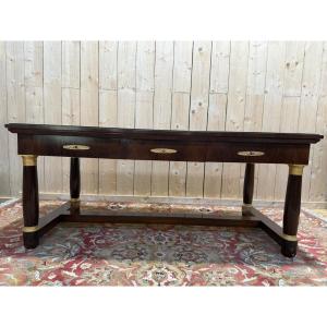 Empire Style Mahogany And Green Leather Desk