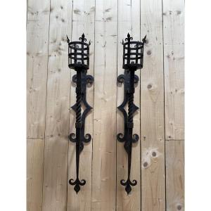 Paire d'appliques en fer forgé de style Médiéval - Haute époque