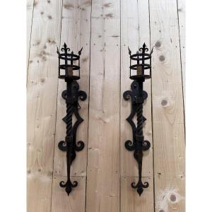 Paire d'appliques en fer forgé de style Médiévale
