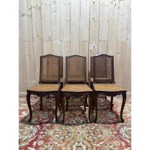 Suite de 6 chaises de style Louis XV en cannage