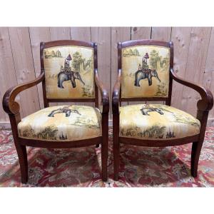 Pair Of 19th-century Armchairs With A Scrolled Back