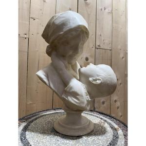 Buste italien en marbre Femme / Mère avec son enfant
