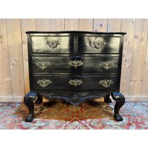 Portuguese Chest Of Drawers In Blackened Wood 