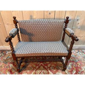 Petit banc d'office en acajou de style Louis XIII