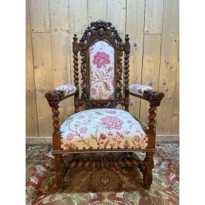 High Period Style Carved Walnut Armchair