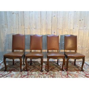 Set Of 4 Louis XV Style Leather Chairs