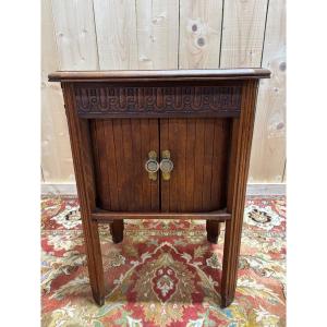 Antique Bedside Table In Solid Oak