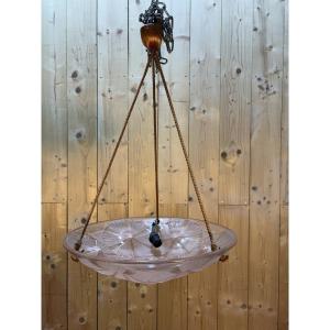 Degué Ceiling Light, Art Deco Molded Pressed Glass