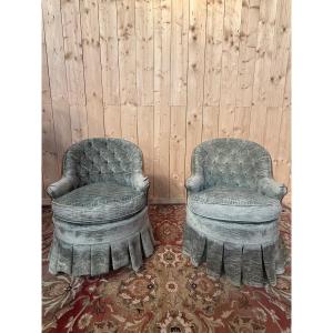 Pair Of Napoleon III Style Armchairs - Toadstool Style