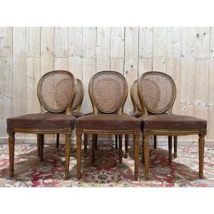 Suite de 6 chaises médaillon de style Louis XVI