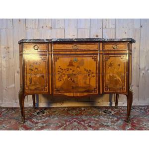 Transition Style Commode In Chinoiserie Marquetry 